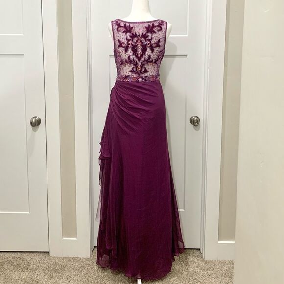 New Vintage Elegant Silk Gown with Beaded Sequins And Velvet Embroidery - Picture 3 of 16